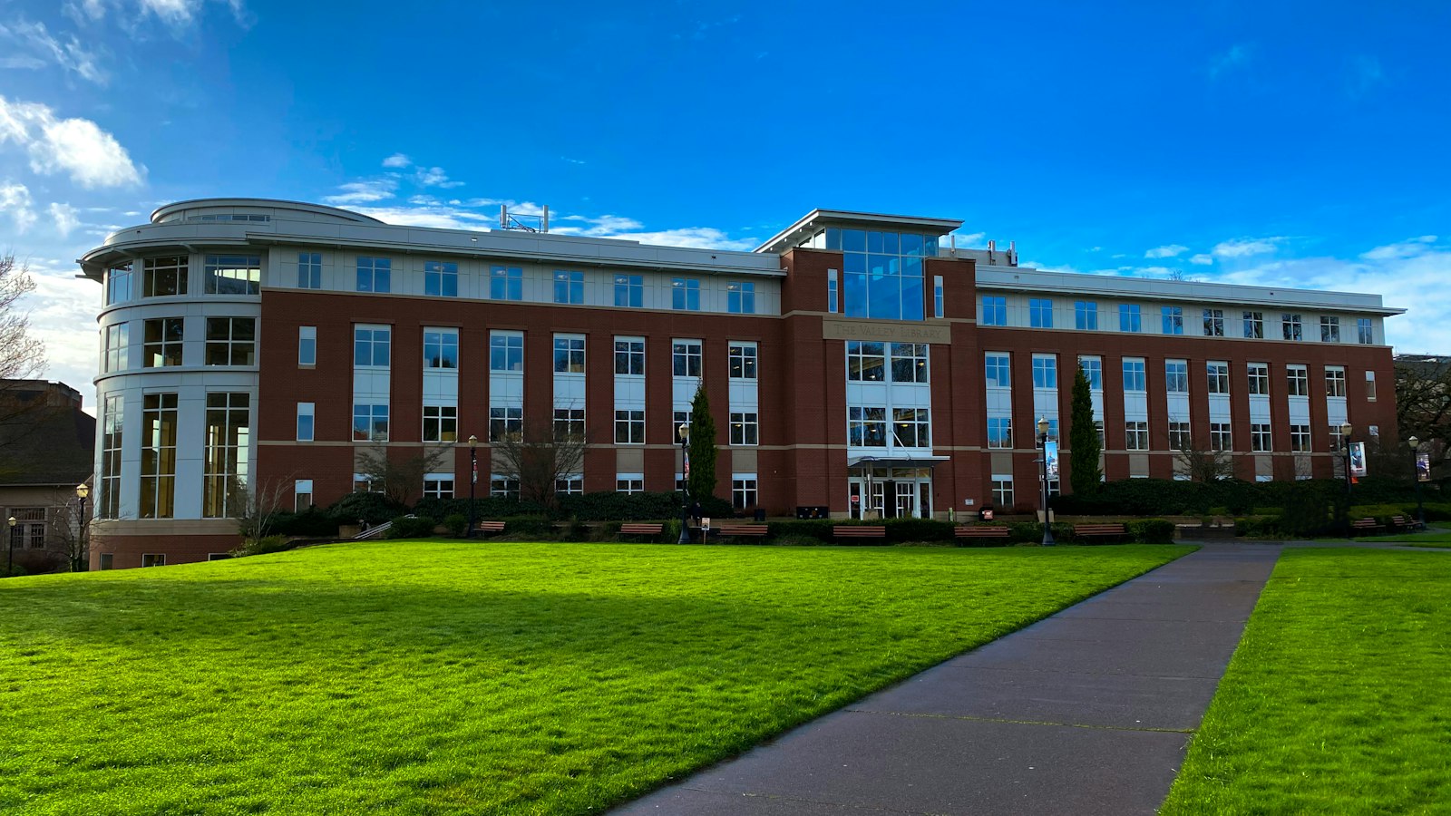 University campus and library building